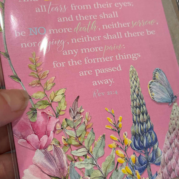 SPRING GARDEN card Christian Sympathy / Grief Rev 21:4