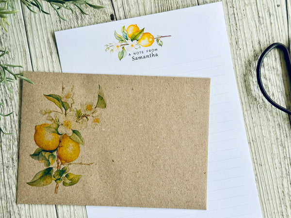 LEMON Branch Personalised Writing Paper Set of 20