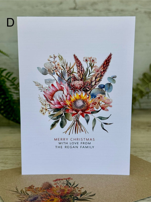 AUSTRALIAN FLORAL Personalised Christmas Cards - 4 assorted designs