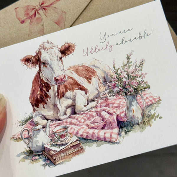 Cow Picnic - You are Udderly adorable greeting card