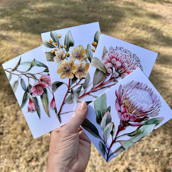 AUSTRALIAN FLORALS Single Stems Blank cards set of 4 - Set B