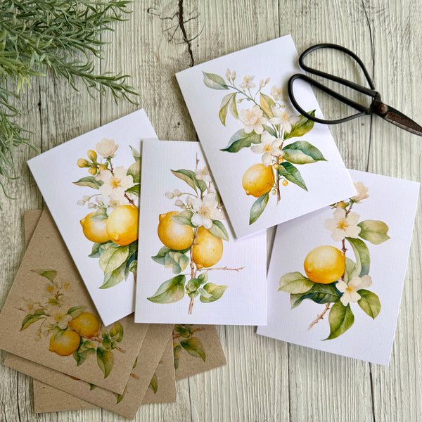 LEMON Blossom cards set of 4 Regular or Mini