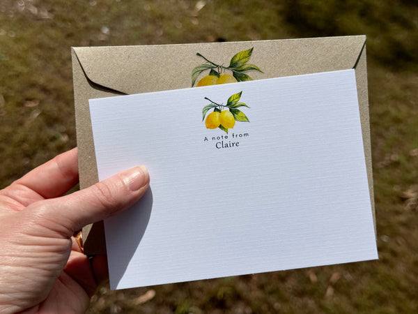 LEMON Personalised Flat Notecards Set Of 10