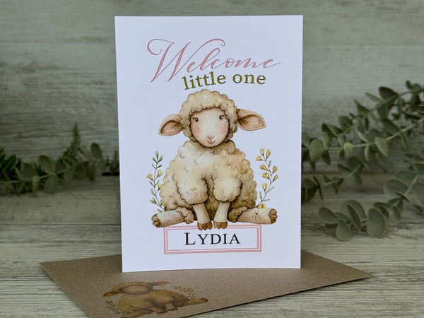 New Baby Girl Personalised Card - Baby Lamb