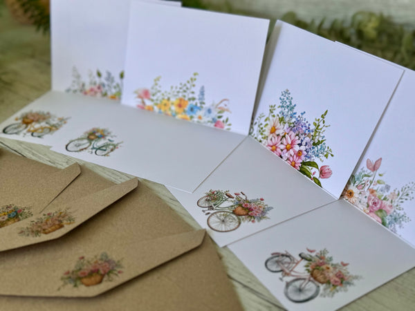 Floral bicycles Thank You Card set of 4 double sided design