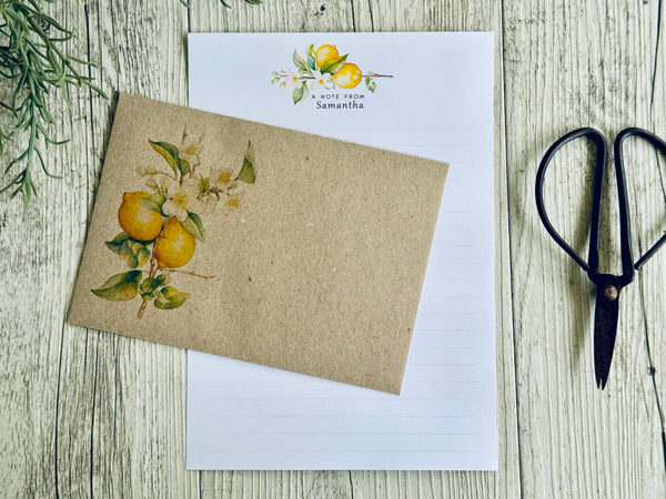 LEMON Branch Personalised Writing Paper Set of 20