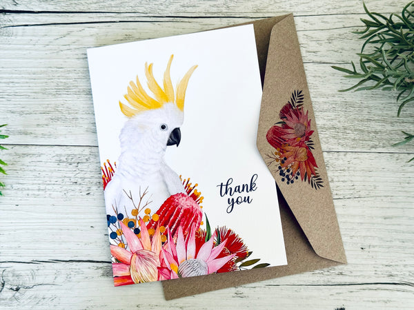 SULPHUR Crested Cockatoo Thank You Cards