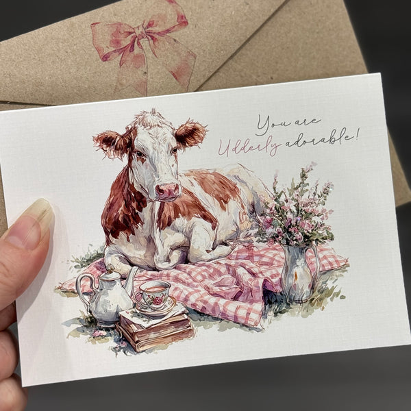 Cow Picnic - You are Udderly adorable greeting card