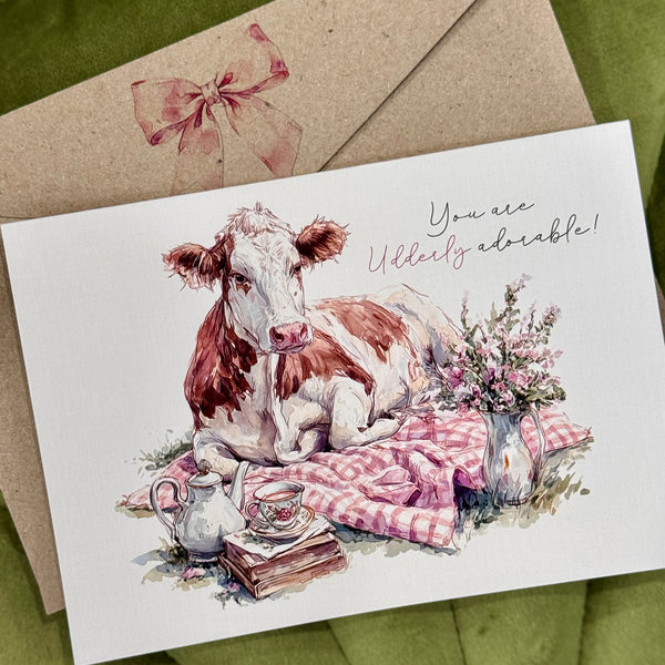 Cow Picnic - You are Udderly adorable greeting card
