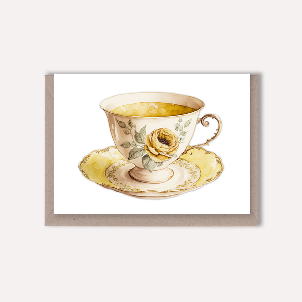 Vintage Teacup Blank Greeting Card - Yellow Rose