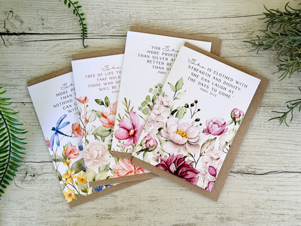 SHE SCRIPTURE cards set of 4 - Christian Cards for women Proverbs 31 woman