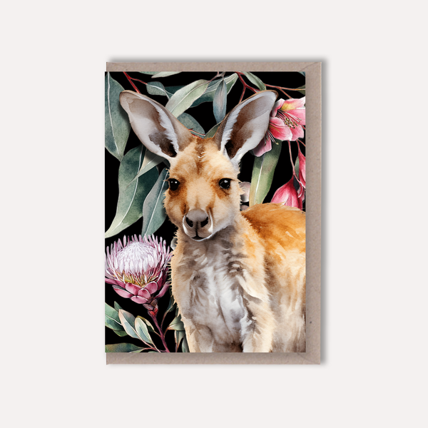 Australian Kangaroo on Native Florals greeting card