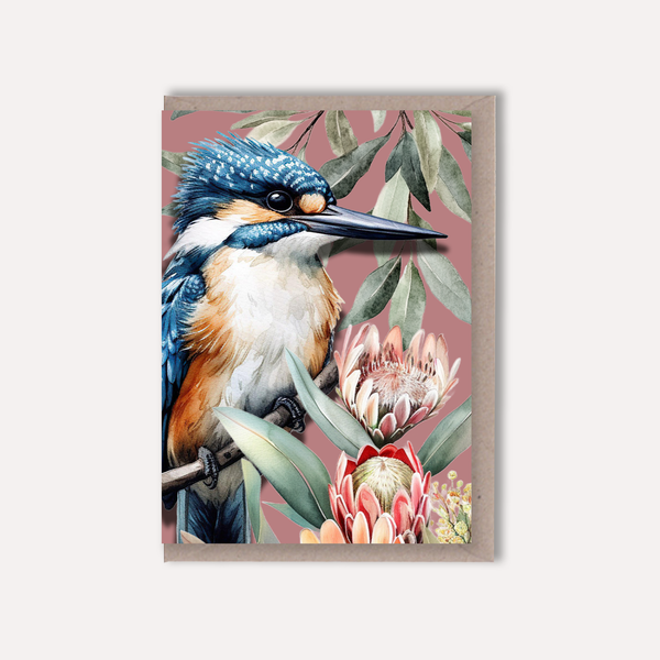 Australian Kingfisher on Native Florals greeting card