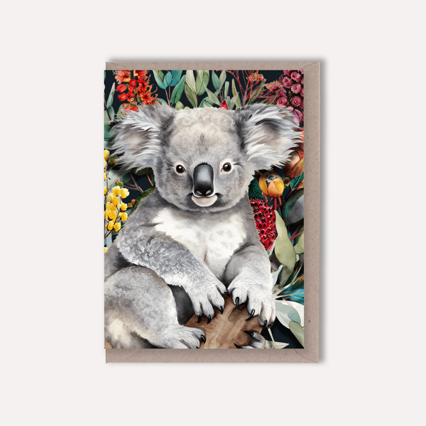 Australian Koala on Native Florals greeting card