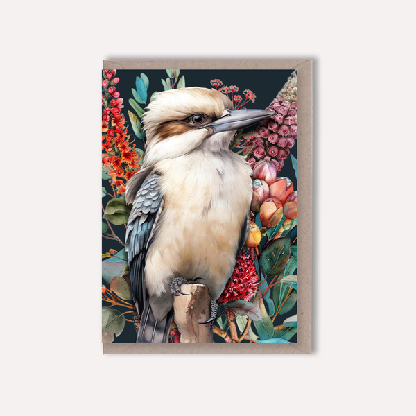 Australian Kookaburra on Native Florals greeting card