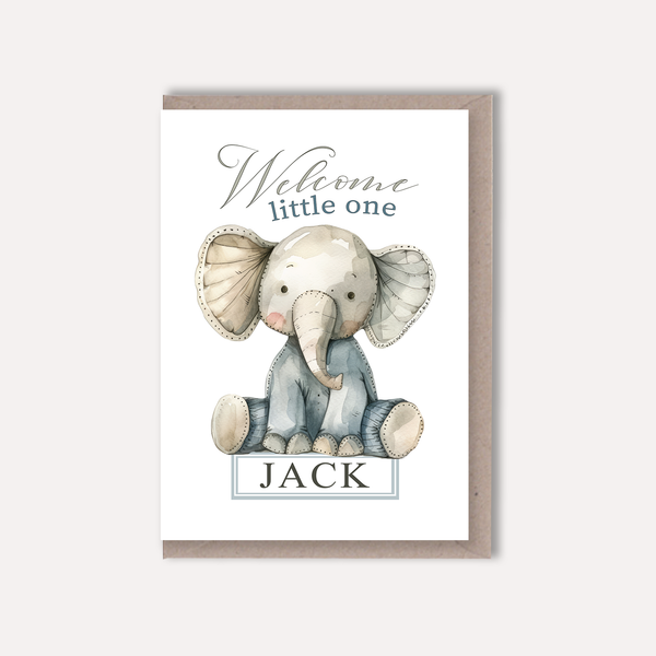 New Baby Boy Personalised Card - Baby Elephant