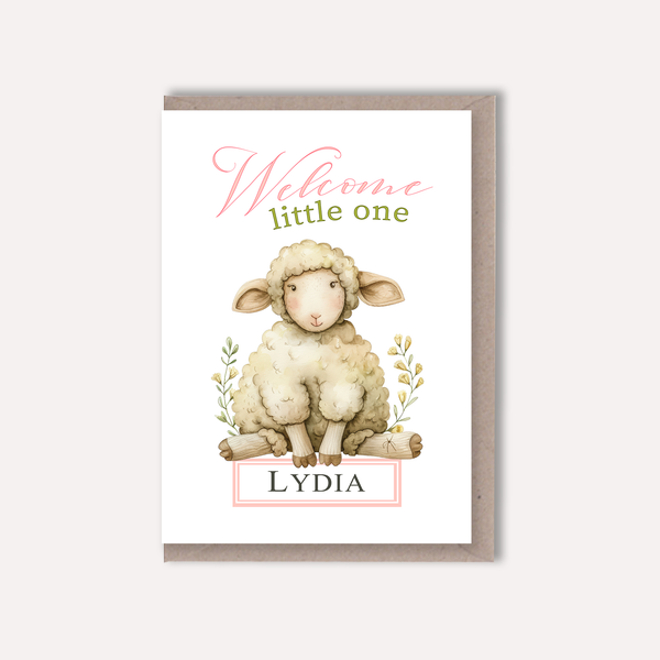 New Baby Girl Personalised Card - Baby Lamb