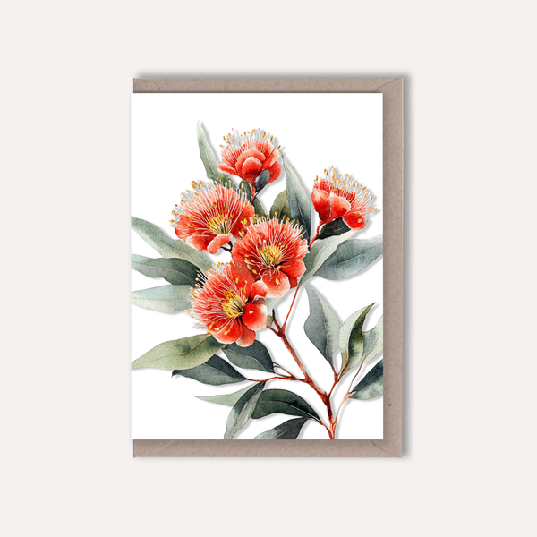 AUSTRALIAN FLORAL Blank greeting card - Single Stems card 11 Red Flowering Gum