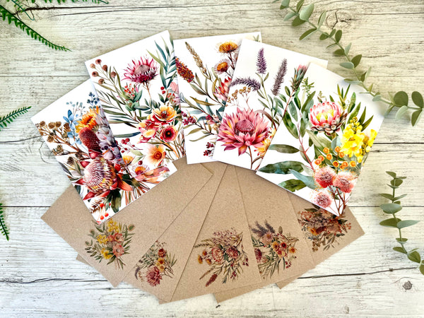 AUSTRALIAN FLORALS (set 2) Blank cards set of 5