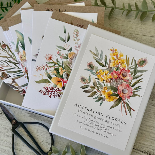 Boxed Card Gift set of 10 - Australian Florals blank cards set