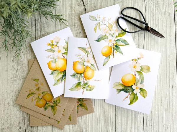 LEMON Blossom cards set of 4 Regular or Mini