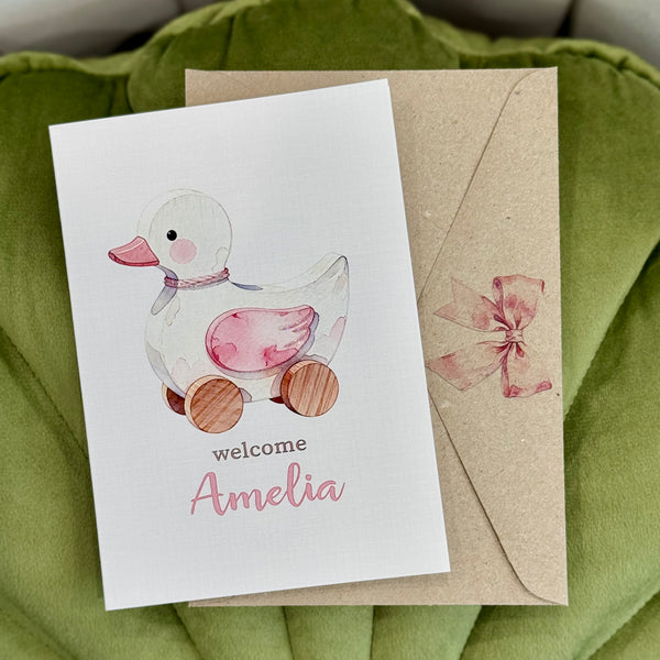 Welcome Baby girl - New Baby Card - Personalised option