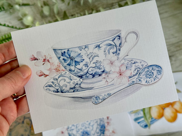 Blue & White Tea set cards set of 4