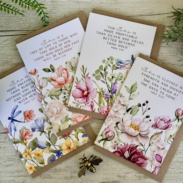 SHE SCRIPTURE cards set of 4 - Christian Cards for women Proverbs 31 woman