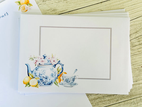 Blue & White Teapot Personalised Writing Paper Set