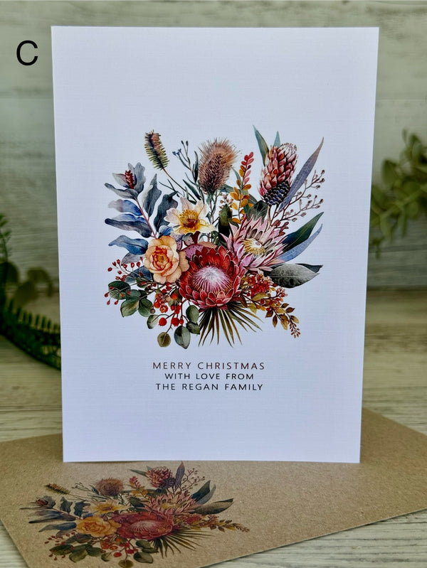 AUSTRALIAN FLORAL Personalised Christmas Cards - 4 assorted designs