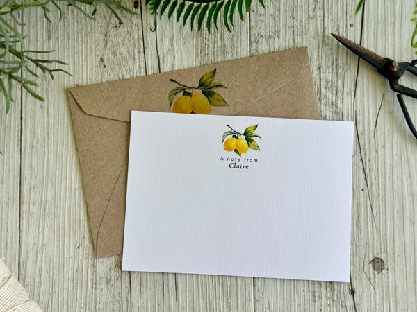 LEMON Personalised Flat Notecards Set Of 10