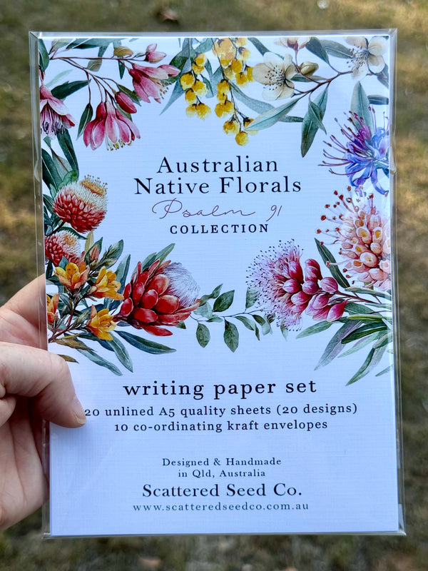 AUSTRALIAN Floral Psalm 91 Writing set 20 pages 10 envelopes