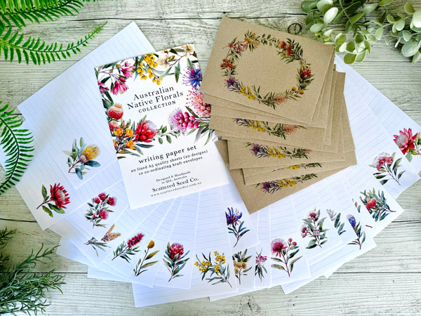 AUSTRALIAN Native Floral Writing set 20 pages 10 envelopes