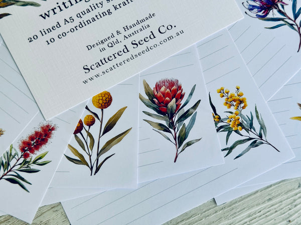 AUSTRALIAN Native Floral Writing set 20 pages 10 envelopes