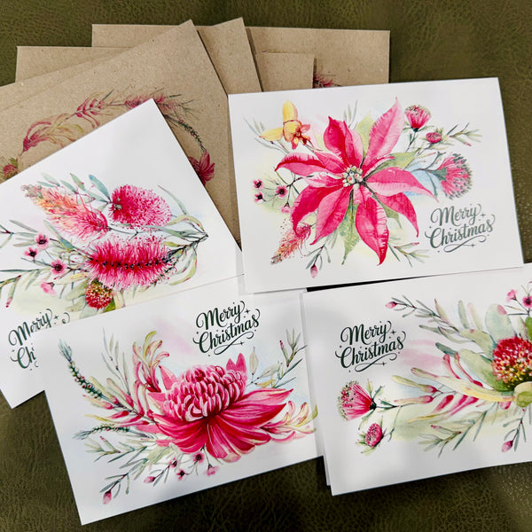 Australian botanicals CHRISTMAS cards set of 4