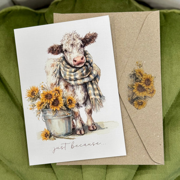 Cow & Sunflowers just because card