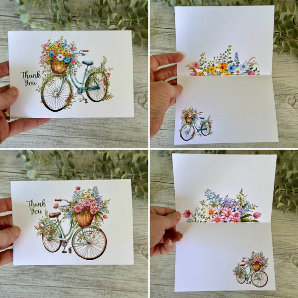 Floral bicycles Thank You Card set of 4 double sided design