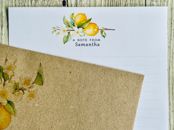 LEMON Branch Personalised Writing Paper Set of 20