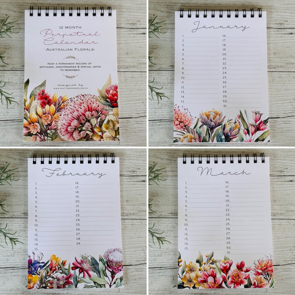 Australian Florals Perpetual Calendar - Birthday Record book