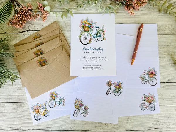 Floral Bicycles Writing Paper Set (Non-Personalised)