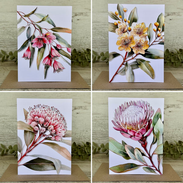 AUSTRALIAN FLORALS Single Stems Blank cards set of 4 - Set B