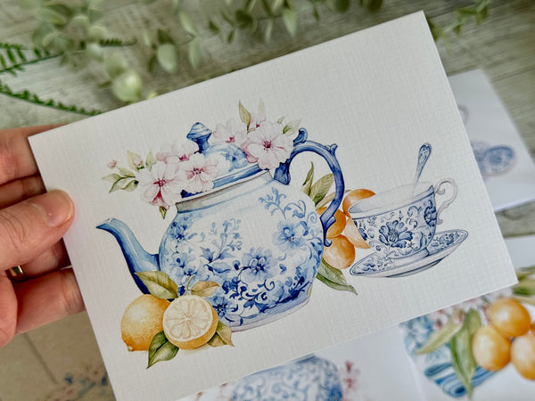 Blue & White Tea set cards set of 4