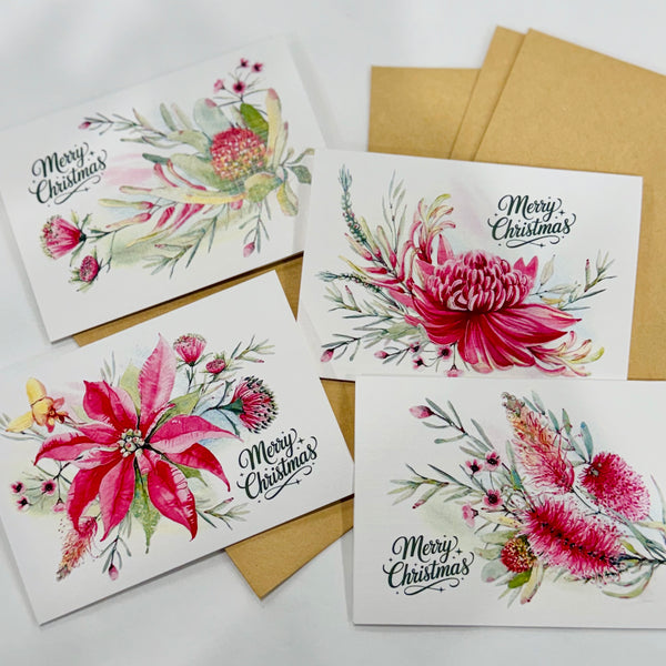 Australian botanicals CHRISTMAS cards set of 4