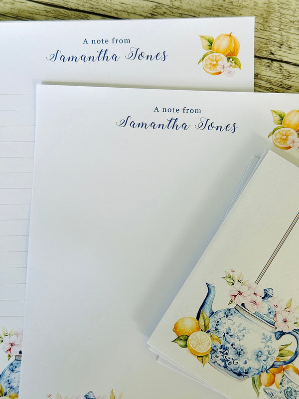 Blue & White Teapot Personalised Writing Paper Set