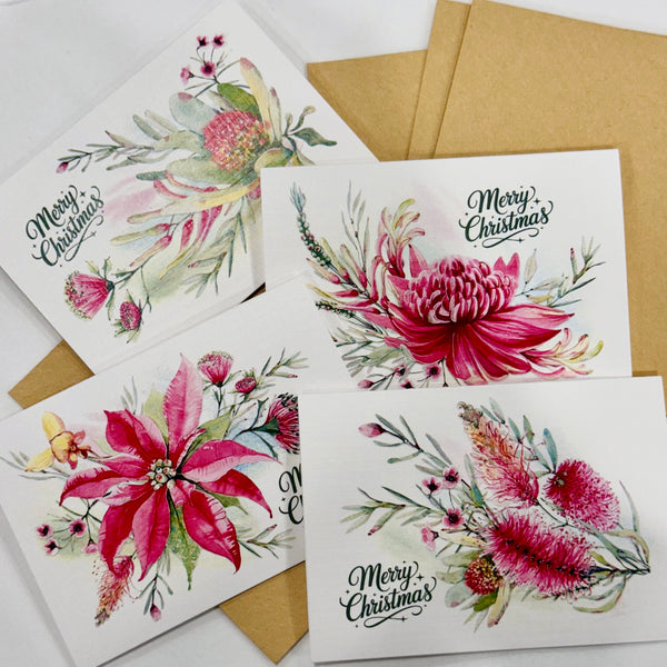 Australian botanicals CHRISTMAS cards set of 4