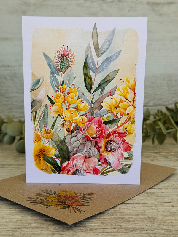 AUSTRALIAN FLORALS with borders Blank cards set of 4