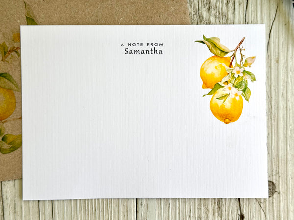 Hanging LEMONS  Personalised Flat Notecards Set Of 10