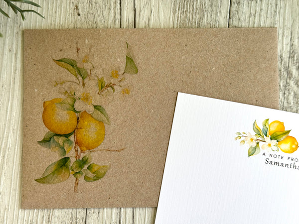 LEMON branch Personalised Flat Notecards Set Of 10