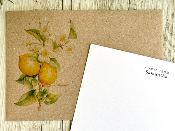 Hanging LEMONS  Personalised Flat Notecards Set Of 10