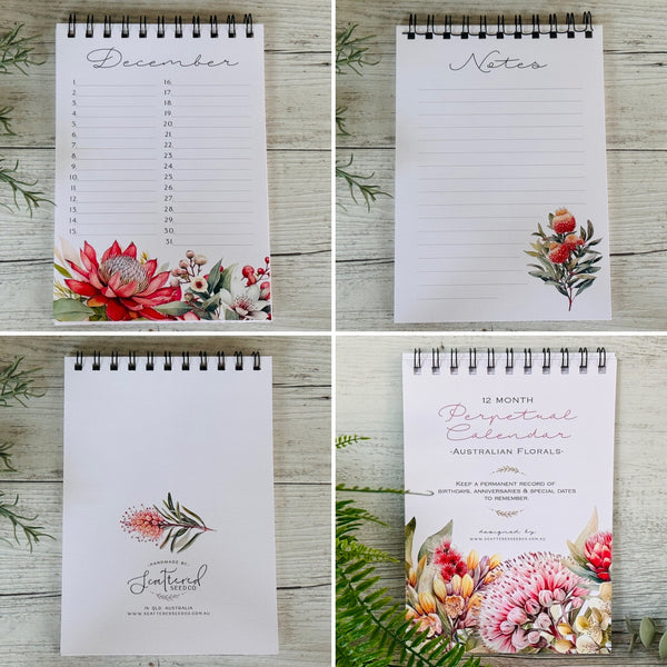 Australian Florals Perpetual Calendar - Birthday Record book